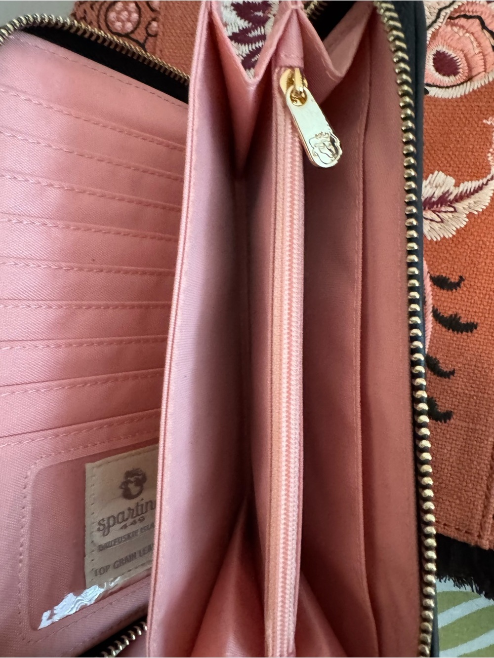 Spartina 449 Terracotta Pink Embroidered Floral Tote with Matching Zip Wallet - Picture 3 of 7